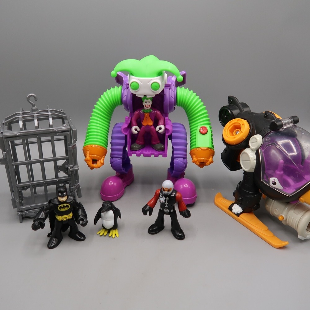Fisher‎ Price Imaginext DC Joker Robot Penguin Helicopter Cage Figure Toy Lot